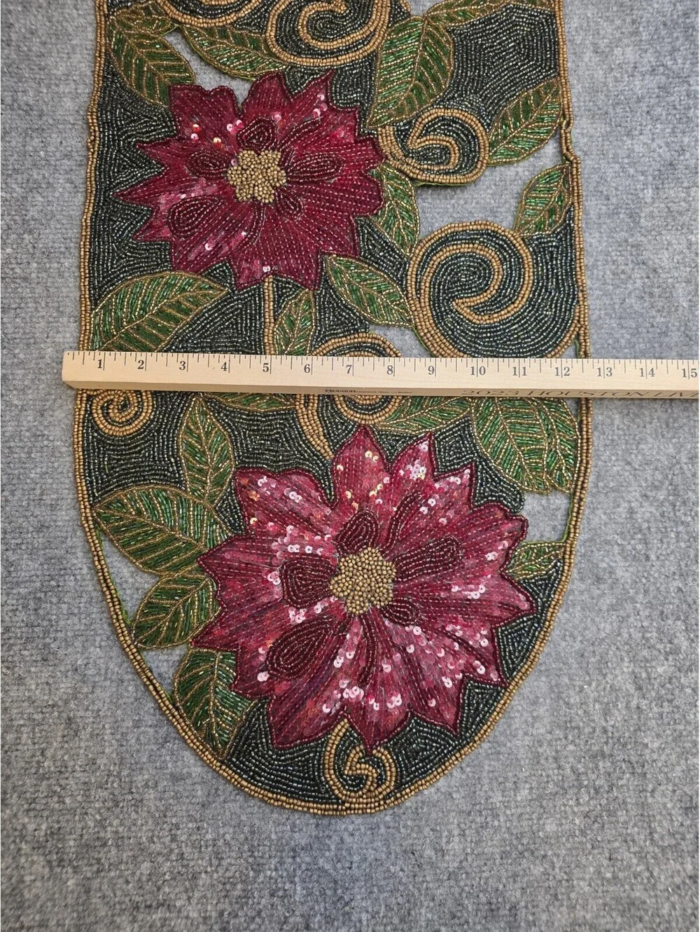 Pier 1 Imports Beaded Christmas Poinsettia Table Runner 13x36 Holiday NWT